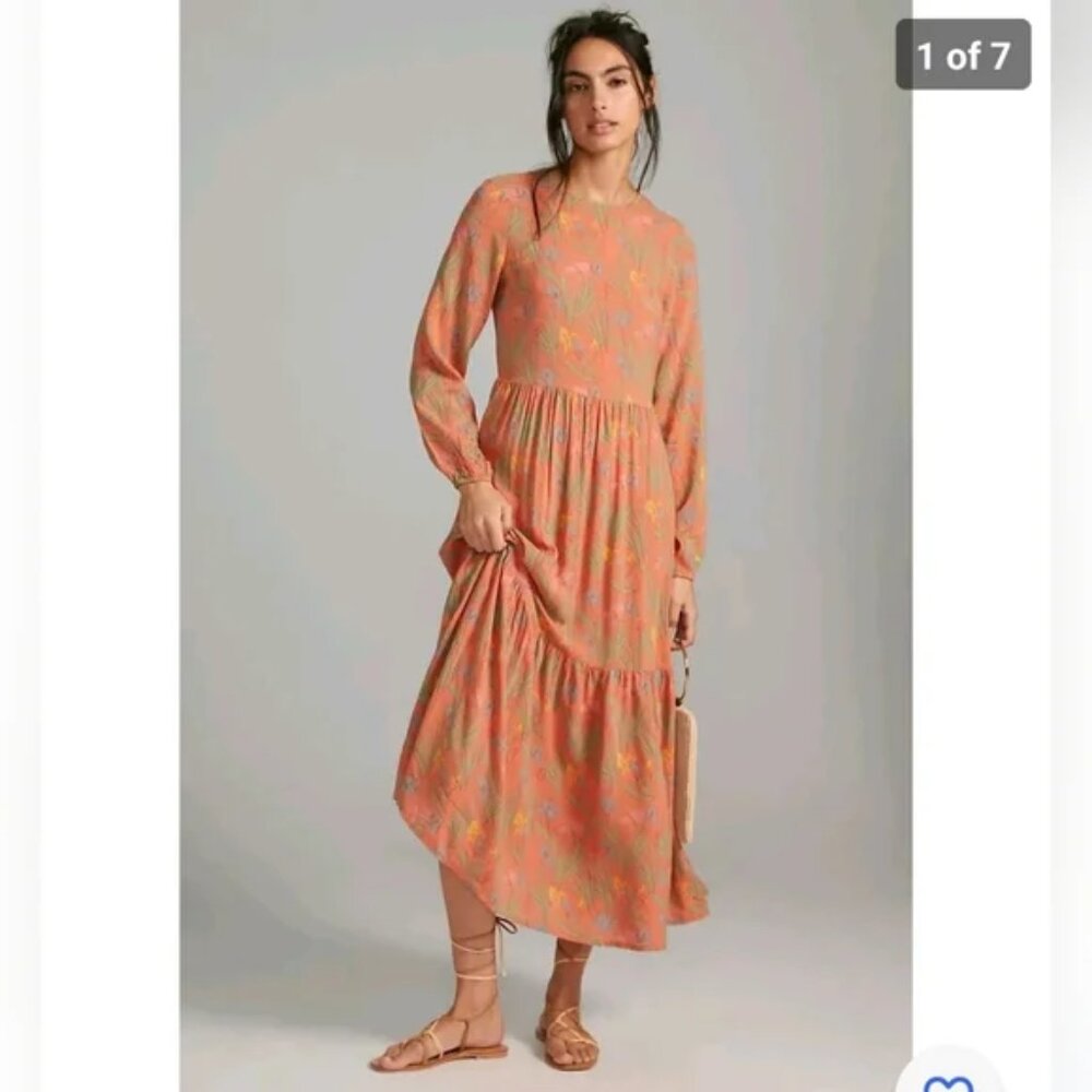 Anthropologie Bobo Choses Maxi Dress Cottagecore Whimsy Art To Wear Sz L NWT B33